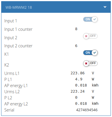 Модуль WB-MRWM2 в веб-интерфейсе контроллера Wiren Board