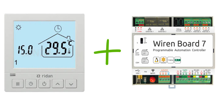 Connecting the Ridan Greencon-R thermostat to the Wiren Board controller