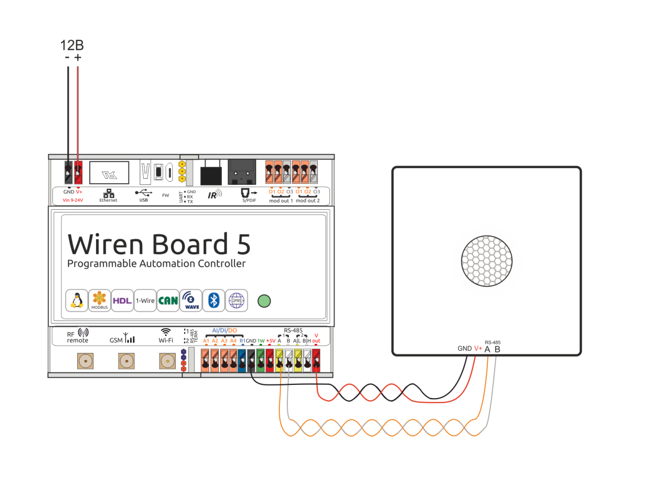 Датчик WB-MSW V.3. Контроллер Wiren Board. Контроллер Wiren Board 7. Настенный комбинированный датчик c RS-485, Modbus RTU WB-MSW V.3.